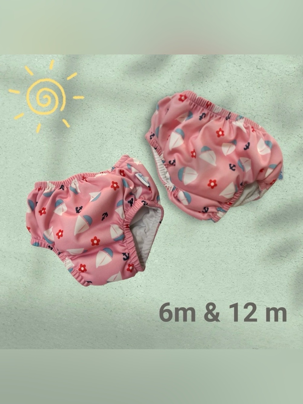 🇨🇦☀️👍GUC PLAY | 6 & 12 m| Set of 2 Pink Reusable Swim Diapers boat pattern